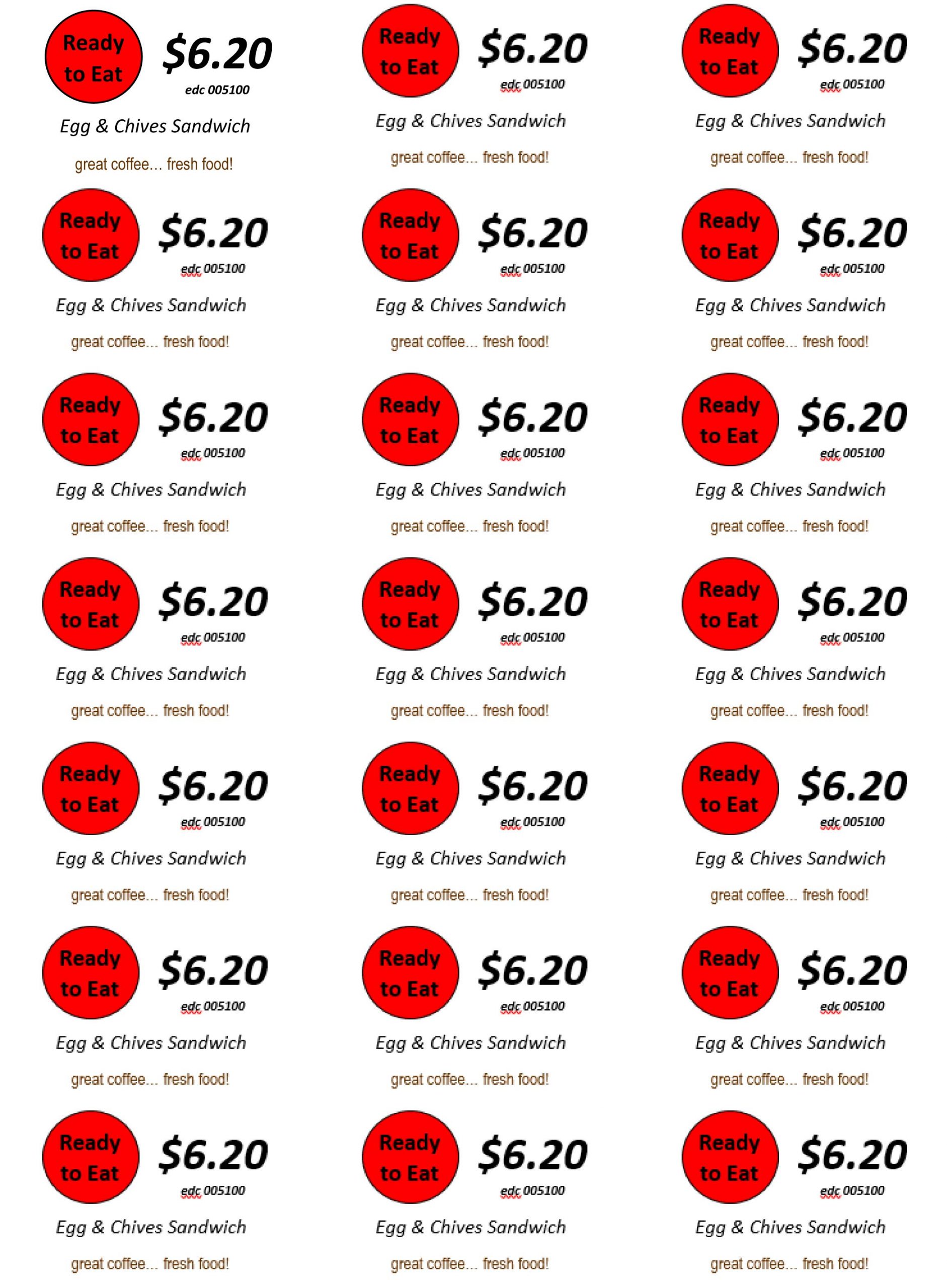 Freedom Labels TOAST EDC Egg & Chives Sandwich 005100