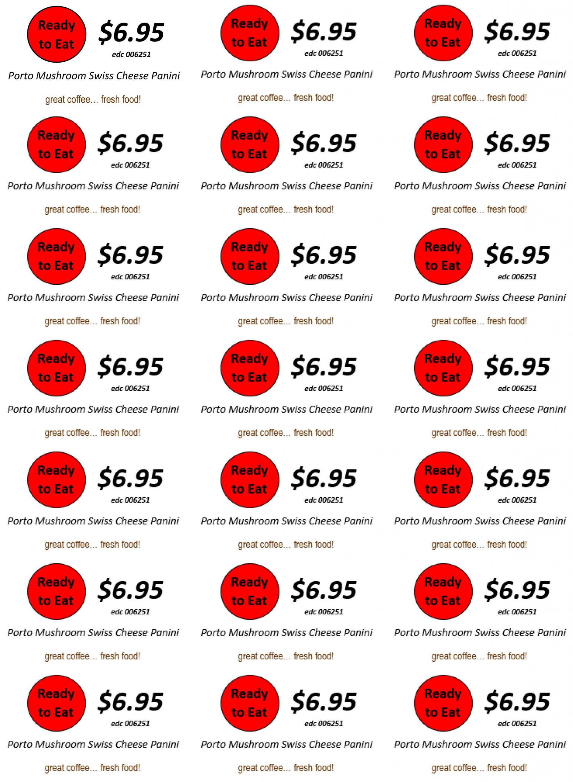 Freedom Labels Ready To Eat Porto Mushroom Swiss Cheese Panini 006251