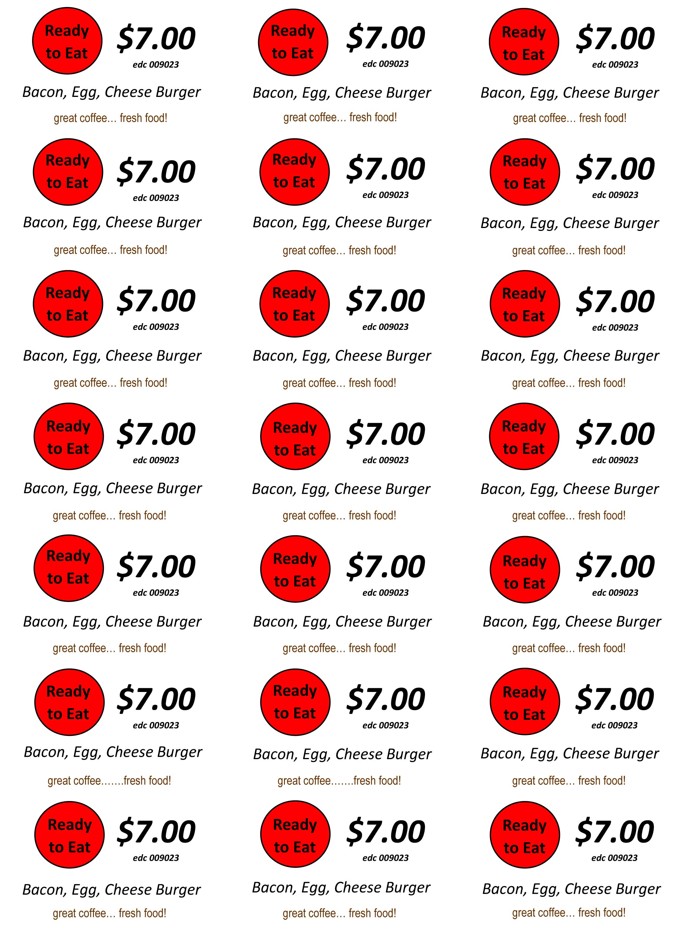 Freedom Label Freedom Labels RTE EDC Bacon Egg Cheese Burger 009023 - KC Supplies