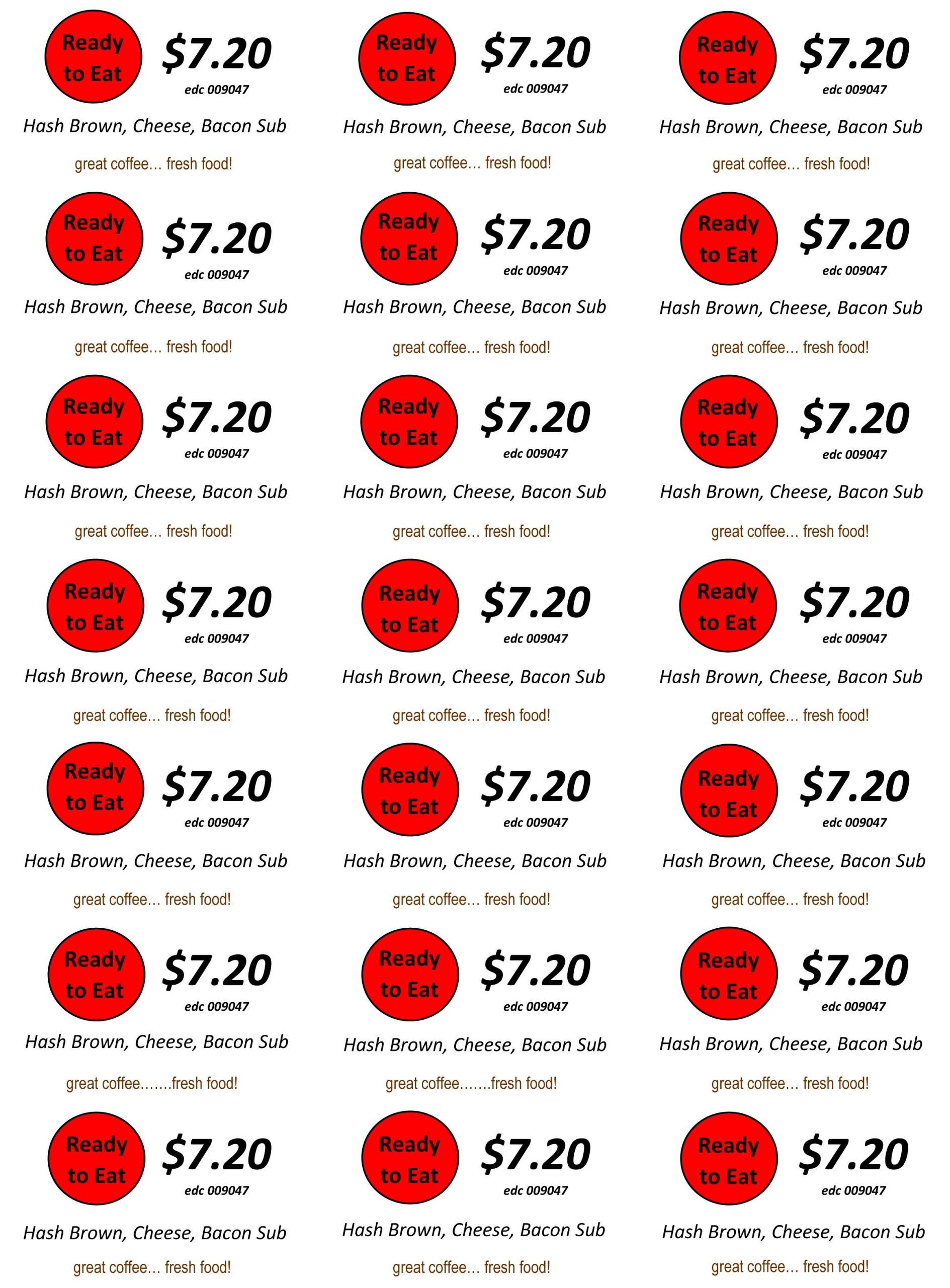 Freedom Labels RTE EDC Hash Brown Cheese Bacon Sub 009047